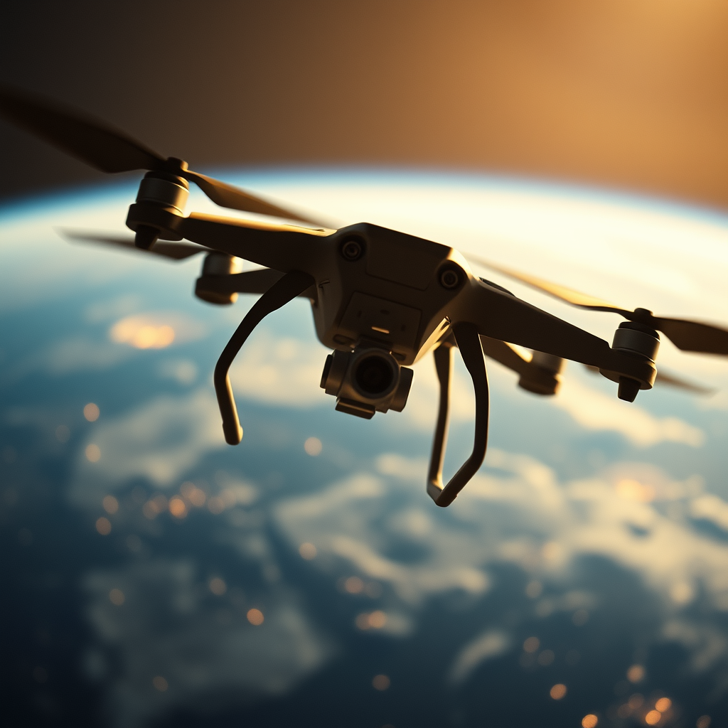 a drone in space orbiting Earth